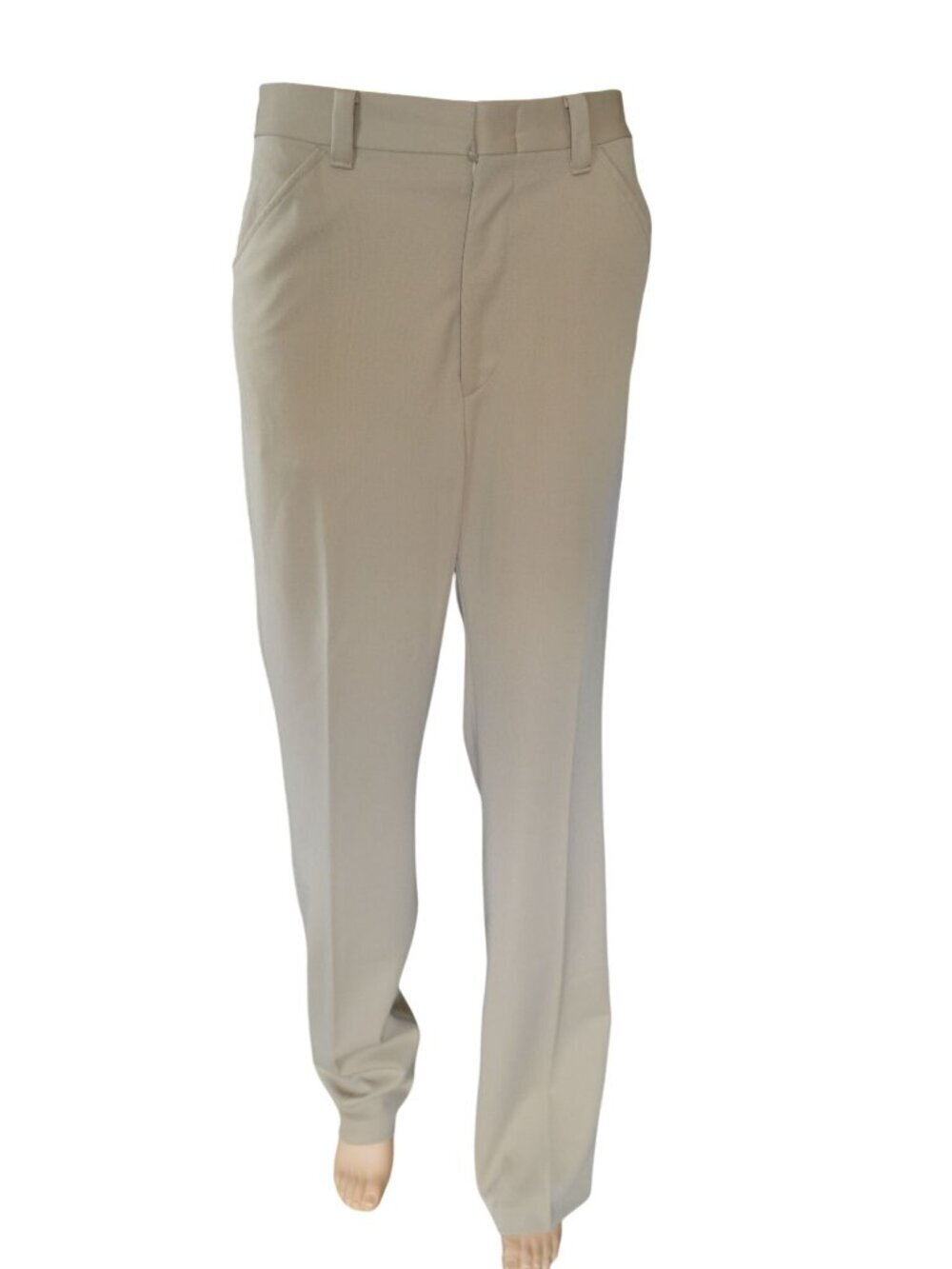 Vintage 70s Slim Khaki Beige Trousers Women's 34 Waist Business Casual Career